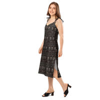 Skulls & Bats Christmas Pattern pattern on women's tie-strap slip dress, left-front view