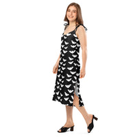 Flying Vampire Bats pattern on women's tie-strap slip dress, left-front view