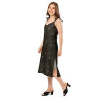 Skull Carnival pattern on women's tie-strap slip dress, left-front view