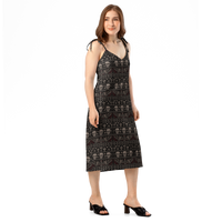 Skulls & Bats Christmas Pattern pattern on women's tie-strap slip dress, right-front view