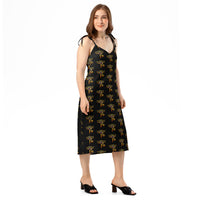 Eye of Ra pattern on women's tie-strap slip dress, right-front view