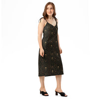 Skull Carnival pattern on women's tie-strap slip dress, right-front view