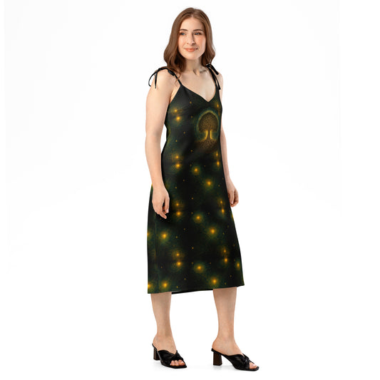 Tree of Life pattern on women's tie-strap slip dress, right-front view