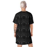 Baby Krampus Christmas Pattern pattern on women's oversized T-shirt dress, back view