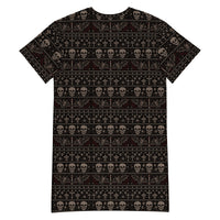 Skulls & Bats Christmas Pattern pattern on women's oversized T-shirt dress, back view