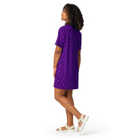 Purple Haunted Mansion pattern on women's oversized T-shirt dress, back view