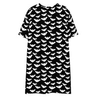 Flying Vampire Bats pattern on women's oversized T-shirt dress, back view
