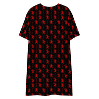 Black Krampus pattern on women's oversized T-shirt dress, back view