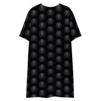 All-Seeing Eye Medallions pattern on women's oversized T-shirt dress, back view