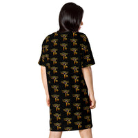 Eye of Ra pattern on women's oversized T-shirt dress, back view