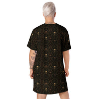 Skull Carnival pattern on women's oversized T-shirt dress, back view