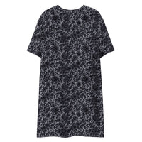Black Rose Lace pattern on women's oversized T-shirt dress, back view