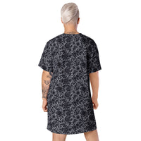 Black Rose Lace pattern on women's oversized T-shirt dress, back view