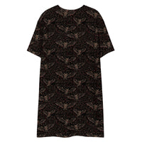 Vampire Bat Skeletons pattern on women's oversized T-shirt dress, back view