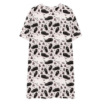 Hearse & Coffin pattern on women's oversized T-shirt dress, back view