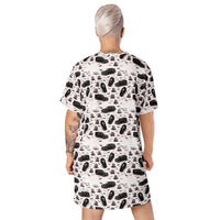 Hearse & Coffin pattern on women's oversized T-shirt dress, back view