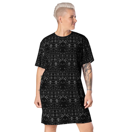 Baby Krampus Christmas Pattern pattern on women's oversized T-shirt dress, front view
