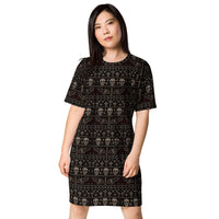 Skulls & Bats Christmas Pattern pattern on women's oversized T-shirt dress, front view