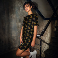 Eye of Ra pattern on women's oversized T-shirt dress, front view