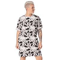Hearse & Coffin pattern on women's oversized T-shirt dress, front view