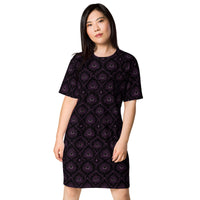 All-Seeing Eye pattern on women's oversized T-shirt dress, front view