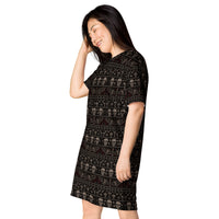 Skulls & Bats Christmas Pattern pattern on women's oversized T-shirt dress, left-front view
