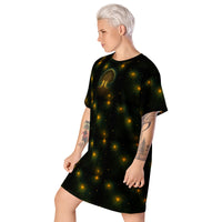 Tree of Life pattern on women's oversized T-shirt dress, left-front view