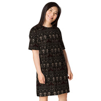 Skulls & Bats Christmas Pattern pattern on women's oversized T-shirt dress, right-front view