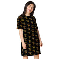 Eye of Ra pattern on women's oversized T-shirt dress, right-front view
