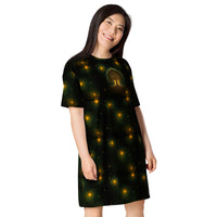 Tree of Life pattern on women's oversized T-shirt dress, right-front view