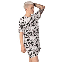 Hearse & Coffin pattern on women's oversized T-shirt dress, right-front view