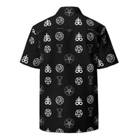 Demonology Occult Symbols patterned button-up shirt, back view