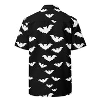 Halloween Vampire Bats patterned button-up shirt, back view