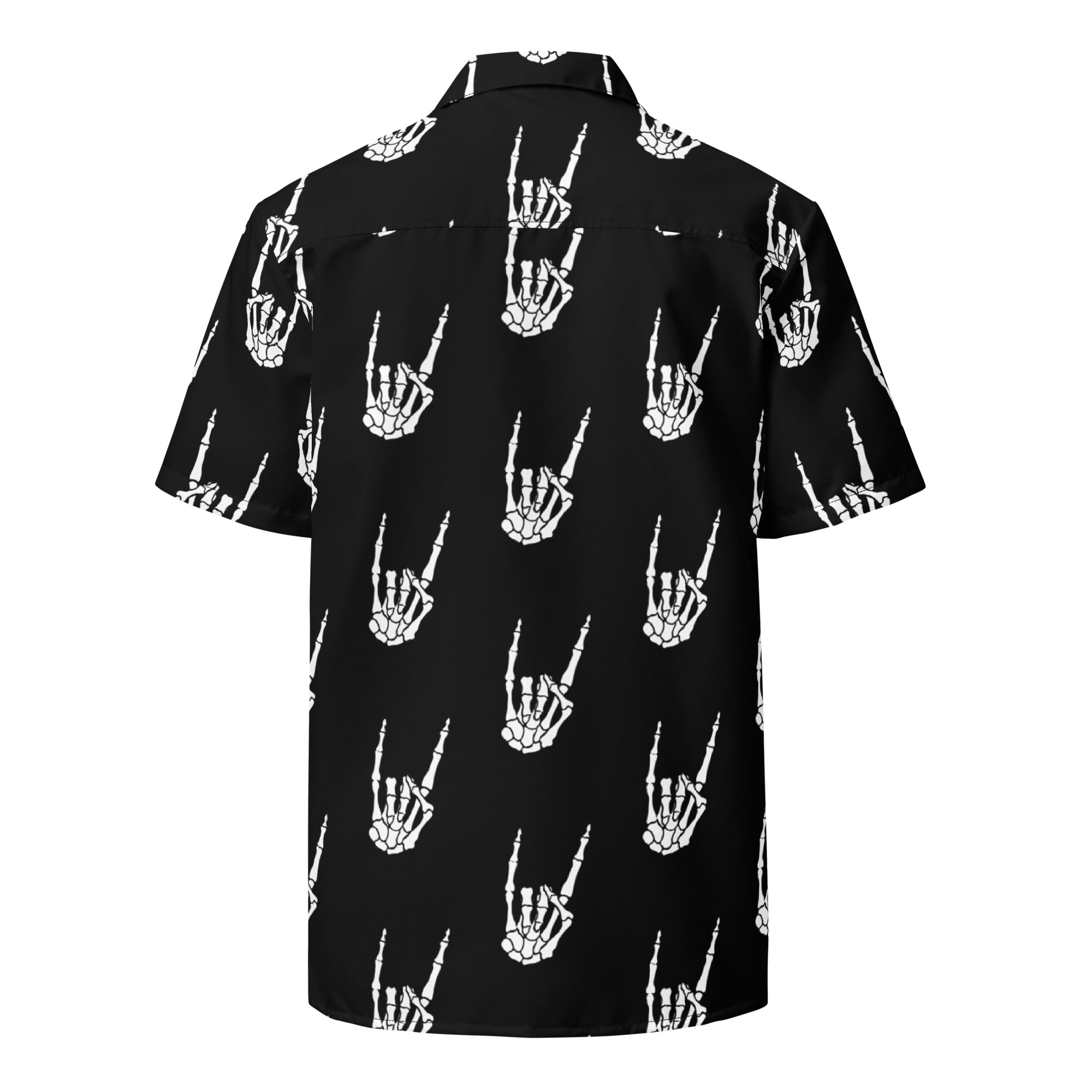 Devil Horns Bone Hand Metal Sign Button Up Shirt