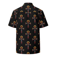 Key of Life Ankh patterned button-up shirt, back view