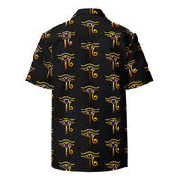 Eye of Ra patterned button-up shirt, back view