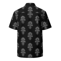 Egyptian Ankh patterned button-up shirt, back view
