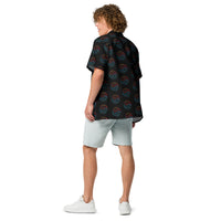 Yin Yang Dragon Fire & Ice patterned button-up shirt, back view