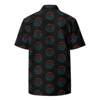 Yin Yang Dragon Fire & Ice patterned button-up shirt, back view