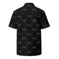 Samurai Katana patterned button-up shirt, back view