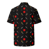 Classic Horror Weapons patterned button-up shirt, back view