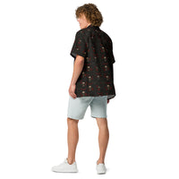 Skull Bat & Rose patterned button-up shirt, back view