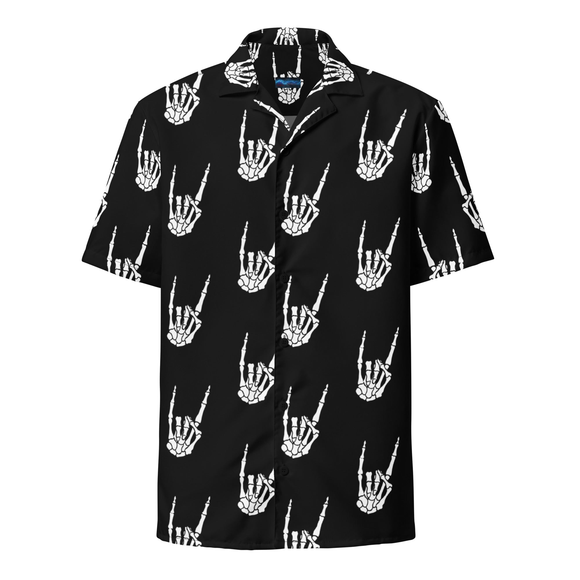 Devil Horns Bone Hand Metal Sign Button Up Shirt