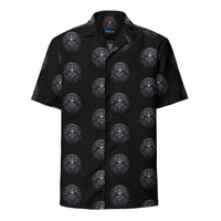 All-Seeing Eye patterned button-up shirt, front view