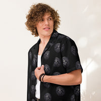 All-Seeing Eye patterned button-up shirt, front view