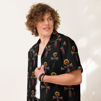 Key of Life Ankh patterned button-up shirt, front view