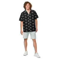 8 Ball Billiards patterned button-up shirt, front view
