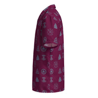 Burgundy Norse Runes patterned button-up shirt, left-side view
