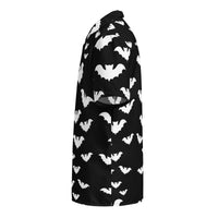 Halloween Vampire Bats patterned button-up shirt, left-side view