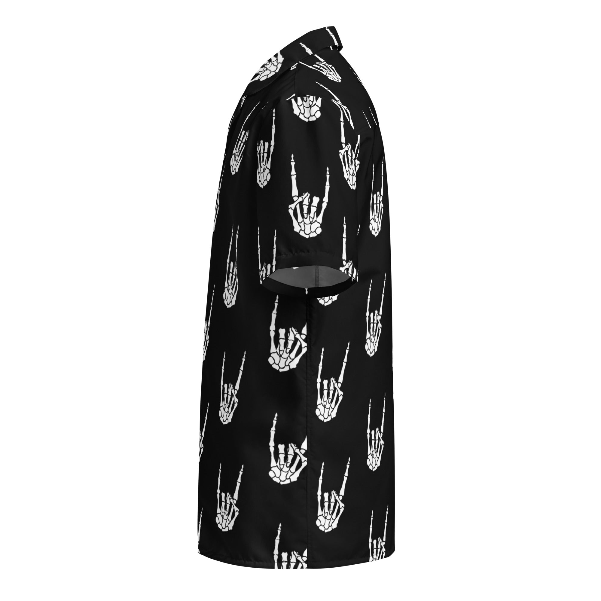 Devil Horns Bone Hand Metal Sign Button Up Shirt